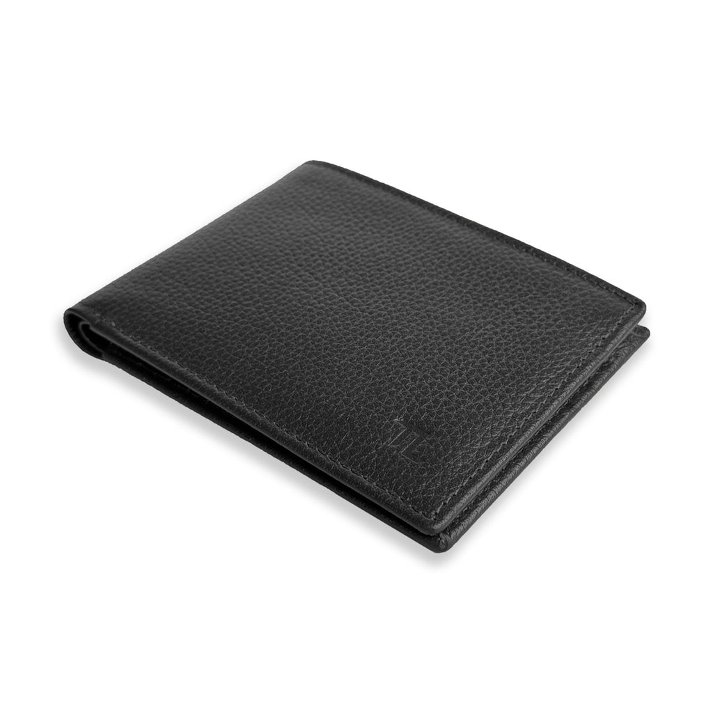 Black leather wallet on a white background