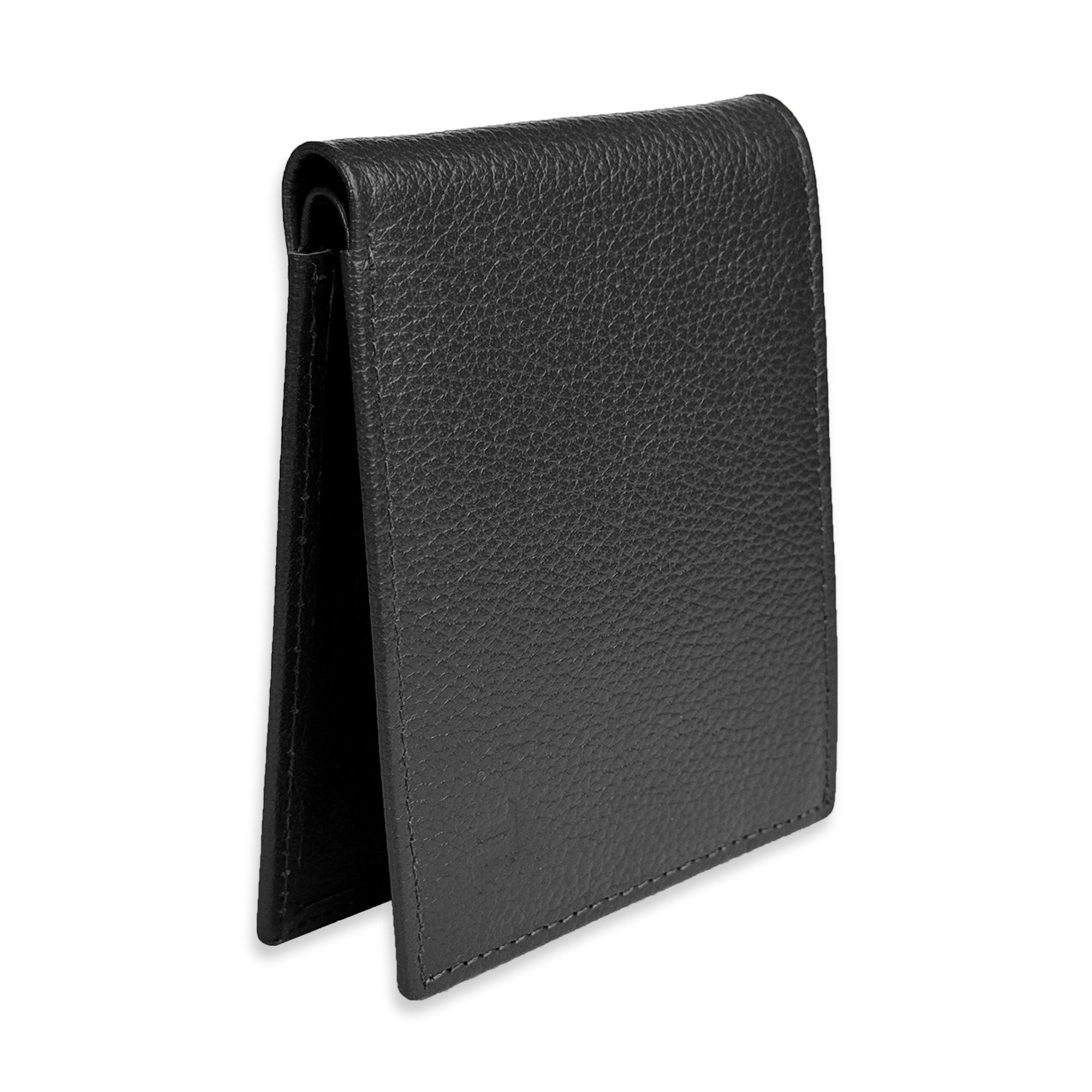 Black leather wallet on a white background